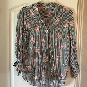 Como Vintage Black and White Striped Floral Blouse